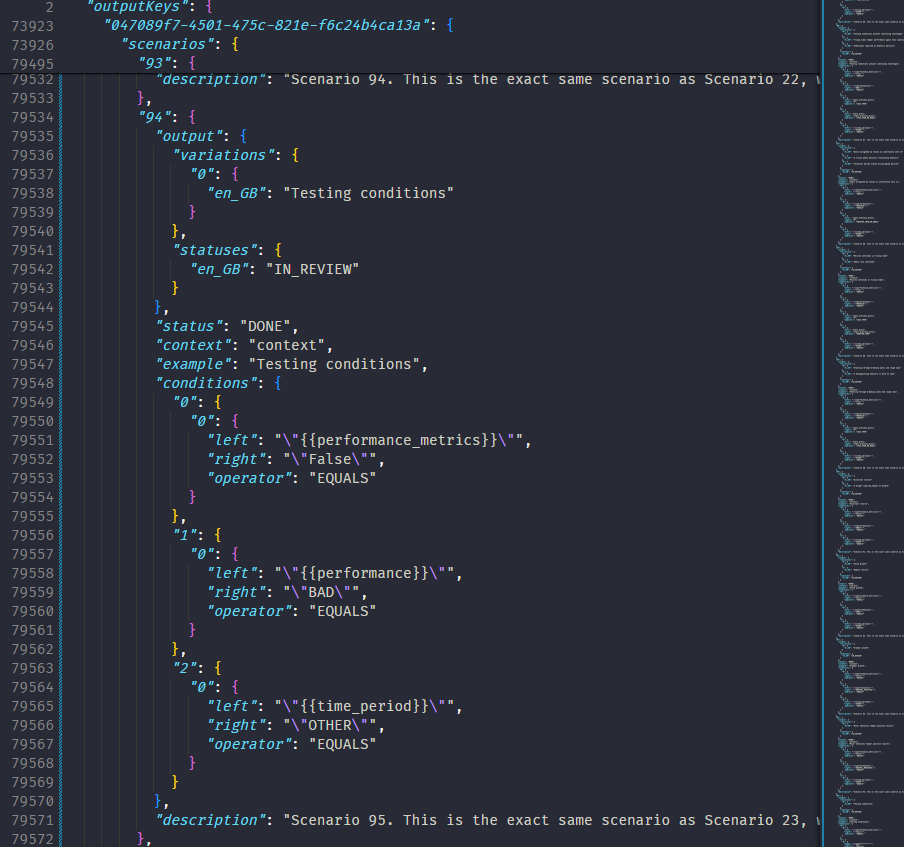 Yes, 75k, sometimes even 100k+ lines. Imagine scrolling through that monster of a JSON file, hunting for a single missing piece.