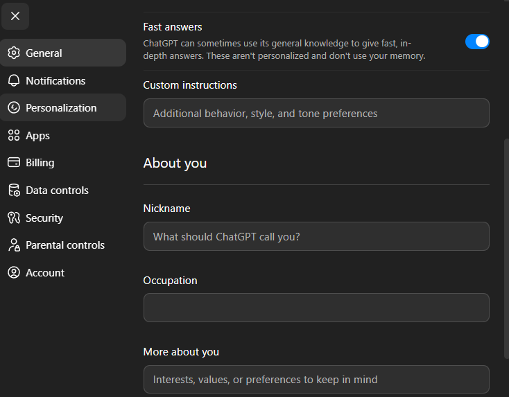 Custom instructions, available in the ChatGPT preferences